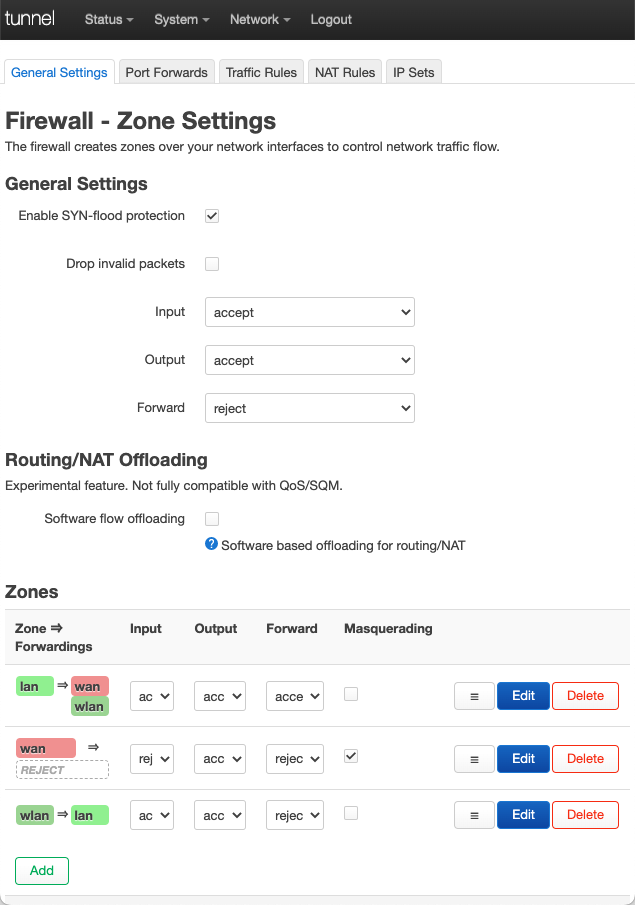 tunnel router firewall config