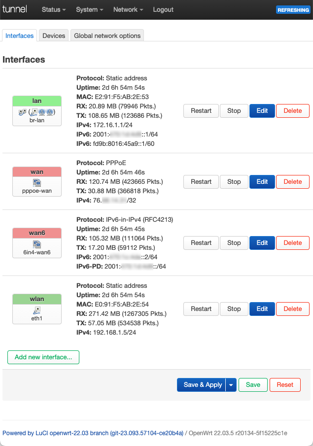 tunnel router network interfaces